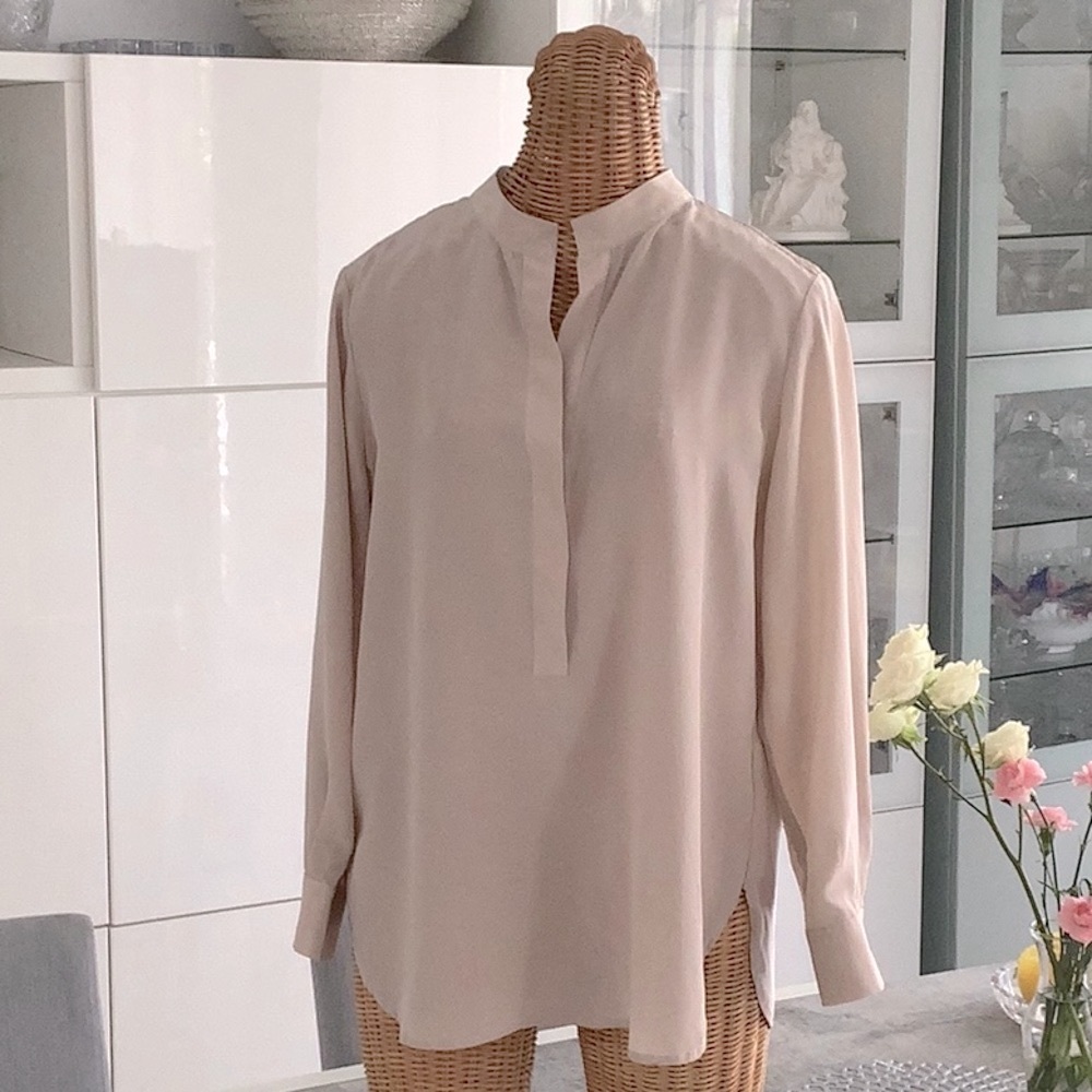 Fifteen Twenty. 100% silk blouse, taupe, like new